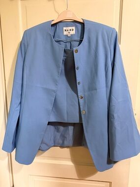 Blue SET  Collarless Blazer & Skirt
